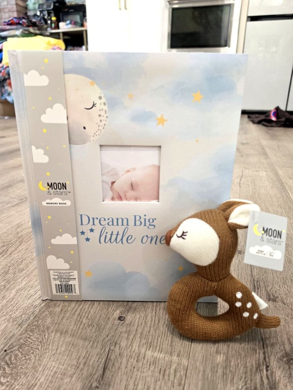 Dream Big Little One Baby Memory Book Deer Rattle gift Set Keepsake Journal NWT
